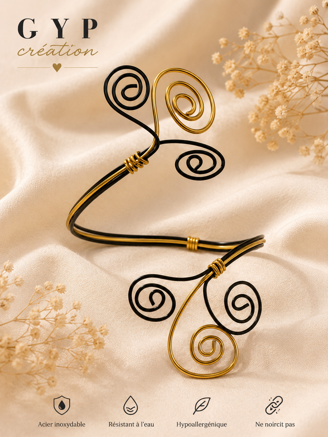 ✨ Manchette Arabesque Noir & Or ✨