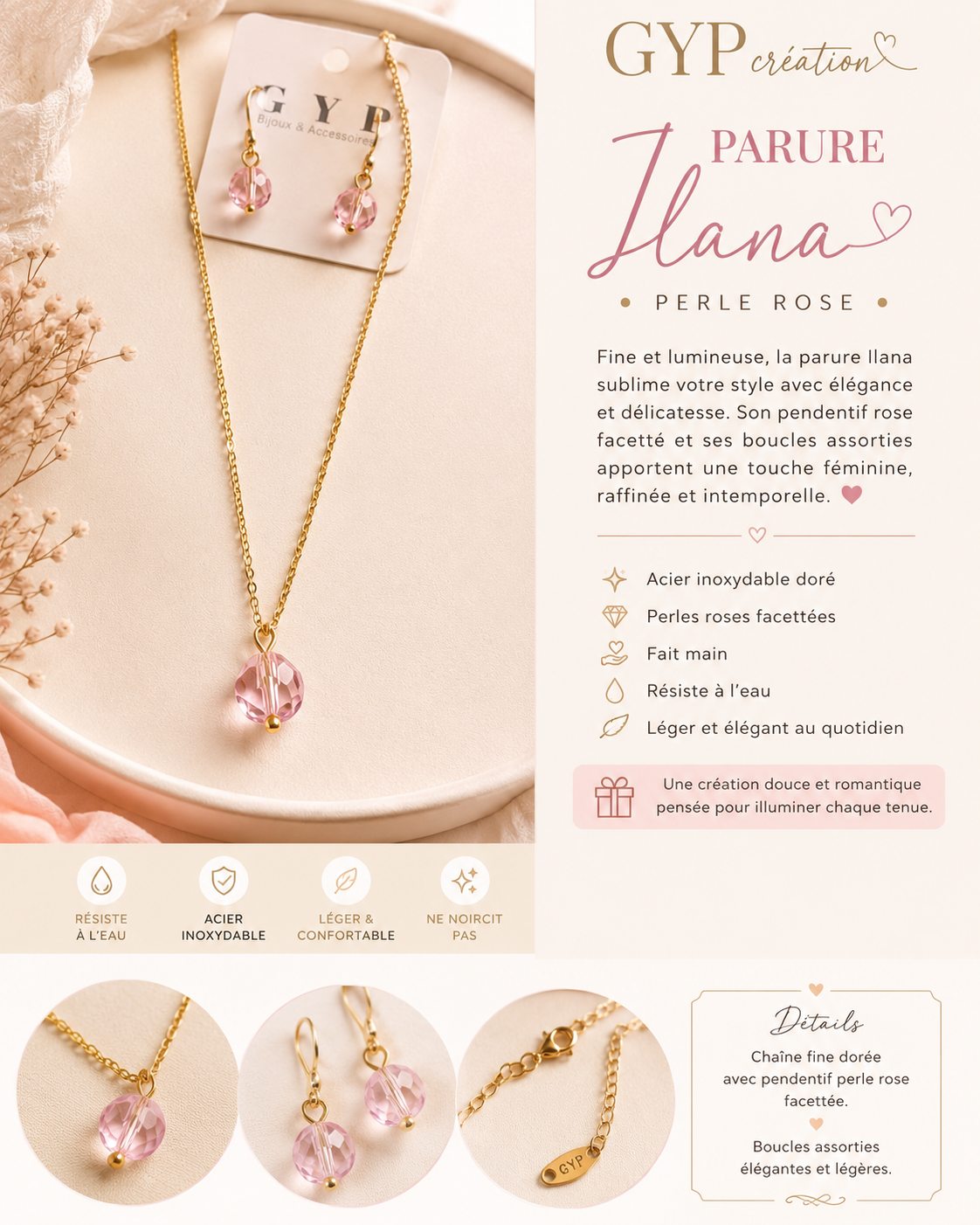 Parure Ilana – Perle Rose ✨