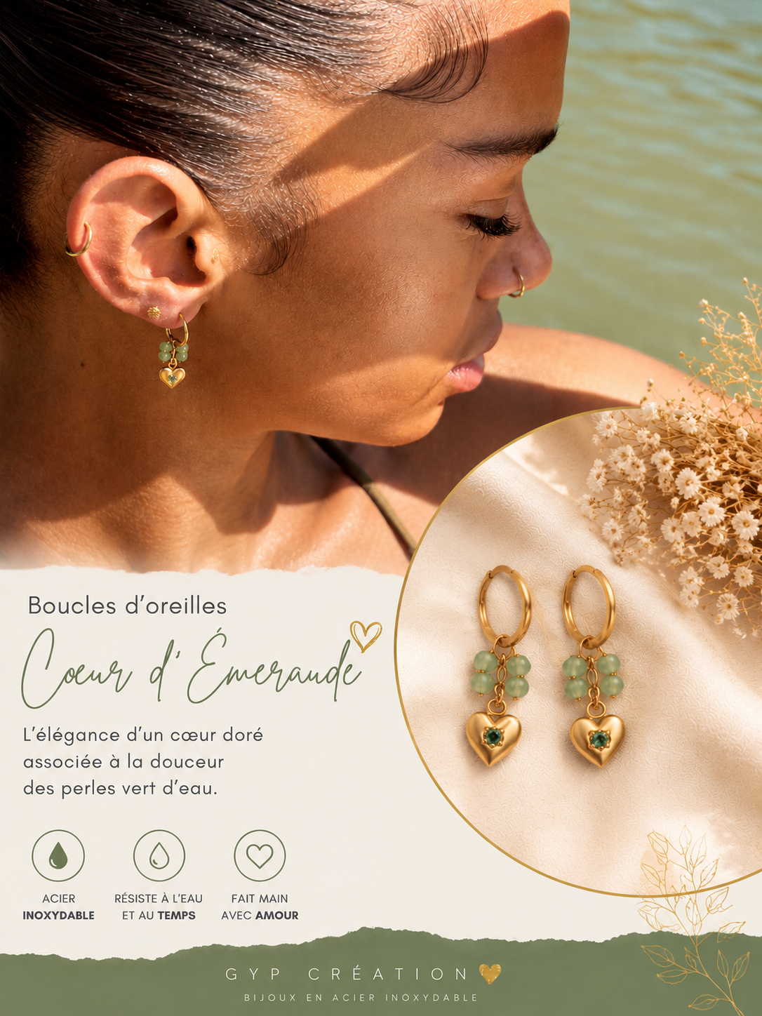 Boucles d’oreilles Cœur d’Emeraude 💚