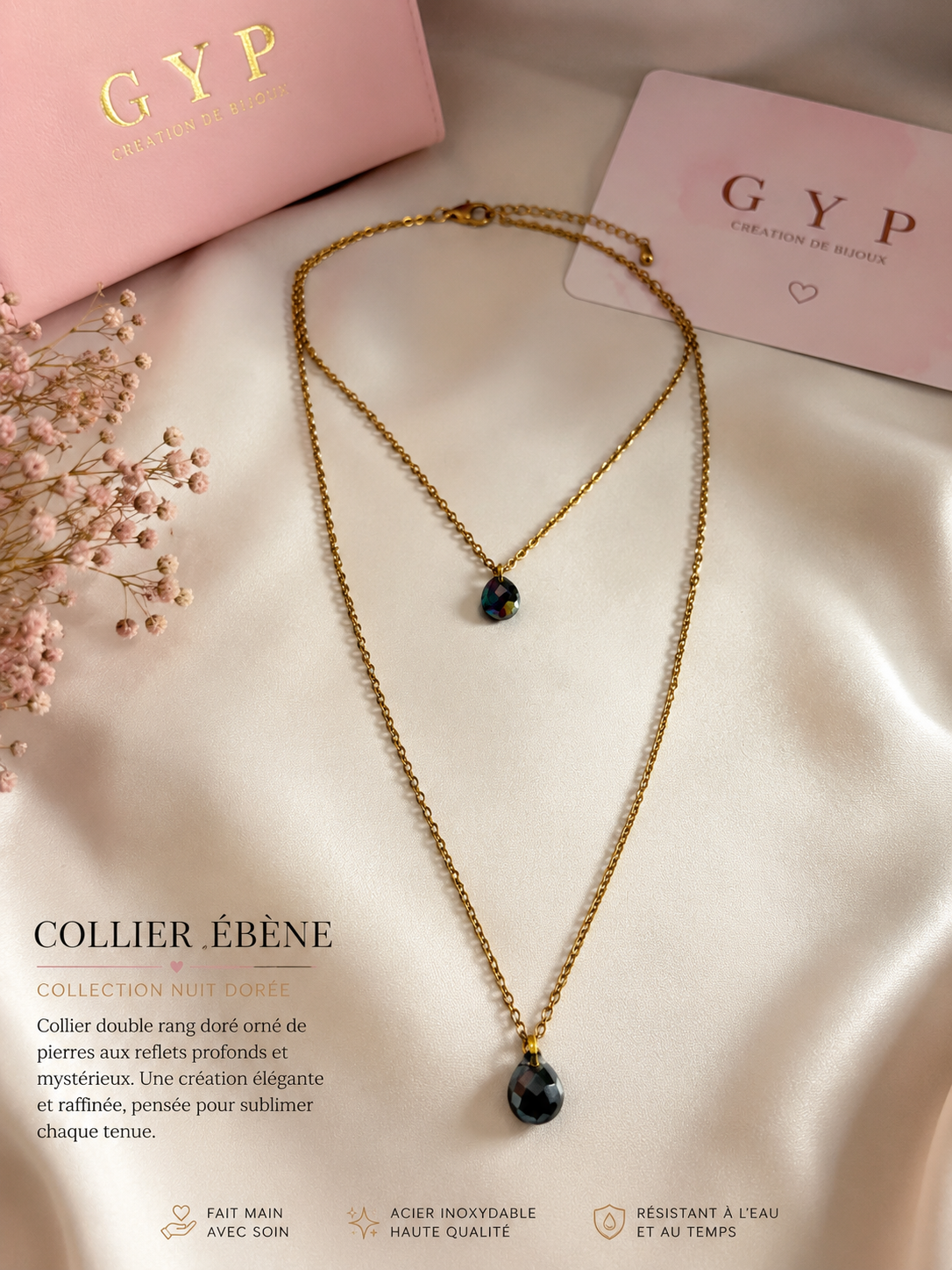 Collier Ébène — Collection Nuit Dorée ✨