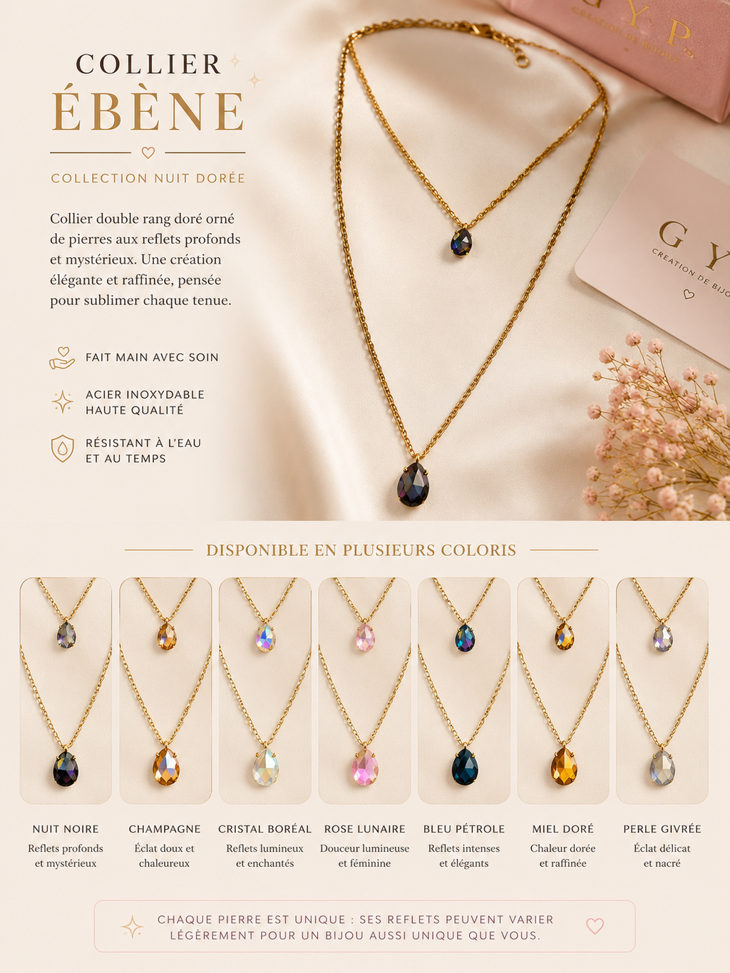 Collier Ébène — Collection Nuit Dorée ✨